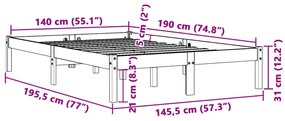 Estrutura de cama 140x190 cm madeira pinho maciça castanho cera