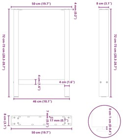 Pés para mesa de jantar em aço natural, 2 peças, 50x(72-73) cm, aço