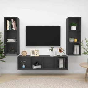 vidaXL 3 pcs conjunto de móveis de TV derivados de madeira cinzento