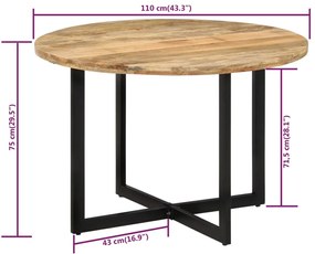 Mesa de jantar 110x75 cm madeira de mangueira maciça