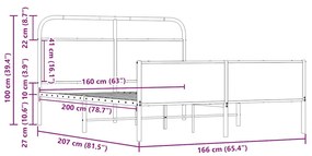 Estrutura de cama sem colchão 160x200cm metal carvalho sonoma