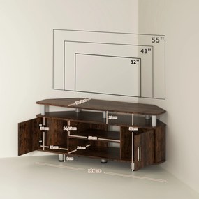 Móvel de TV 120 x 39,5 x 52 cm para televisores até 55 polegadas, com prateleira ampla, armários com portas e compartimento aberto, castanho