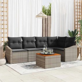 vidaXL Conjunto de Sofá de Jardim com 6 Peças , Almofadas Cinza, em Rattan e Poliéster