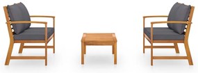 3 pcs conjunto de lounge de jardim com almofadões acácia maciça