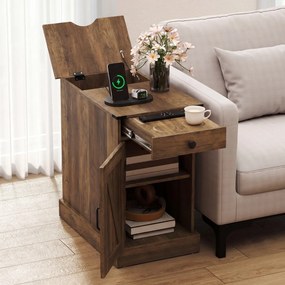 Conjunto de 2 mesas cabeçeira, mesas apoio 35 x 60 x 62 cm com estação de carregamento e armazenamento, gaveta, estante ajustável e bandeja removível,