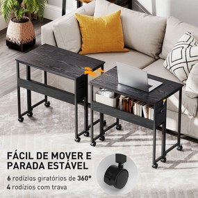 Secretária Dobrável com Rodas Prateleira e Bolso de Armazenamento Ideal para Espaços Pequenos 80x50x75 cm Preto
