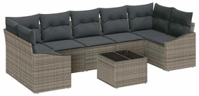 Conjunto de sofá de jardim com 8 peças e almofadas cinzas em rattan si