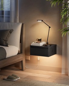 Conjunto de 2 mesas de cabeçeira com luz LED suspensas de parede em 35 x 40 x 18 cm preto