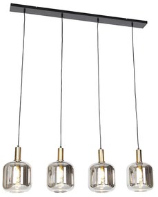 LED Candeeiro de suspensão inteligente preto com vidro fumê 4 luzes incl. Wifi A60 - Zuzanna Design