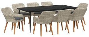 Conjunto de sala de jantar 9 pcs Cinza claro e preto Largo