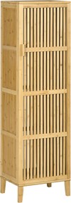 Móvel de arrumação em bambu com prateleiras e porta de design com ripas para casa de banho 40 x 30 x 140 cm