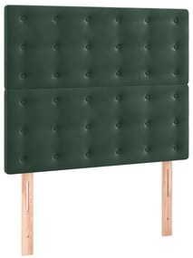 Cama box spring c/ colchão/LED 90x190 cm veludo verde-escuro