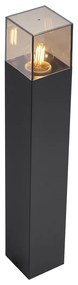 Luminária de Poste Exterior Moderna Preta com Vidro Fumado 50cm com Sensor Crepuscular IP44 - Denmark Moderno