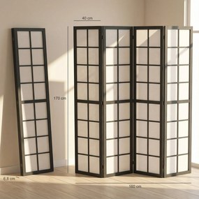 Biombo de interior dobrável de 4 painéis, 160 x 170 cm, divisória para sala de estar, quarto e casa, preto