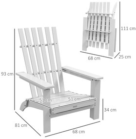 Cadeira Adirondack de Madeira Cadeira de Jardim Dobrável com Apoios de Braços para Pátio Terraço Varanda 68x81x93 cm Branco