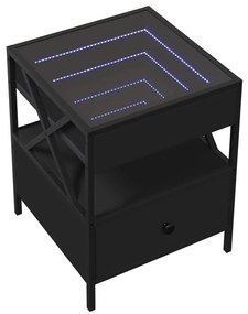 Mesa de cabeceira com luzes LED Infinity 40x40x51 cm preto
