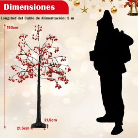 Árvore de Natal artificial de 150 cm com ramos flexíveis, 384 bolas vermelhas, 480 luzes LED brancas quentes e estacas de fixação preta