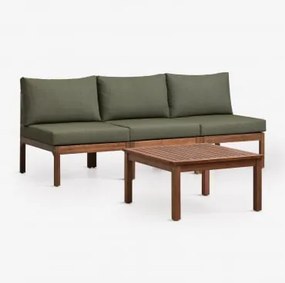 Conjunto De Jardim Com Sofá Modular De 3 Peças E Mesa De Centro Em Madeira De Acácia Branson Verde Oliva Intenso - Castanho Acacia Escuro - Sklum