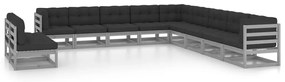 vidaXL 11 pcs conj. lounge jardim c/ almofadões pinho maciço cinzento