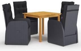 5 pcs conjunto de jantar de jardim preto