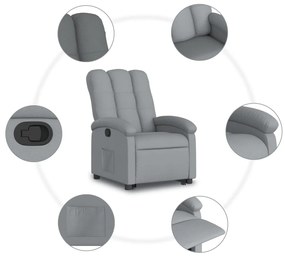 Poltrona reclinável elevatória tecido cinzento-claro