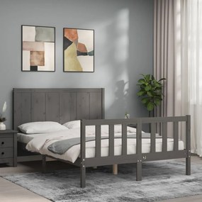Estrutura de cama de casal c/ cabeceira madeira maciça cinzento