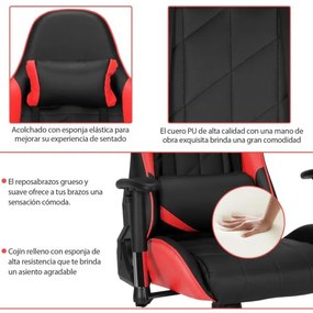 Cadeira giratória para gaming ergonómica para computador Reclinável Ajustável em estilo Carrera com almofada lombar Vermelho e preta