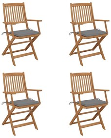 Cadeiras de jardim dobráveis c/ almofadões 4 pcs acácia maciça