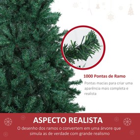 HOMCOM Árvore de Natal Artificial 180cm com 1000 Ramos de PVC Suporte