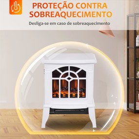 Lareira Elétrica Portátil 1000/2000W com Simulação de Chama Termostato e Proteção de Superaquecimento 36,5x24x46 cm Branco