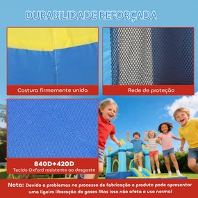Castelo Insuflável para Crianças com Insuflador, Escorrega, Cama Elástica, Piscina e Aro de Basquetebol para Crianças dos 3 aos 8 Anos, Azul