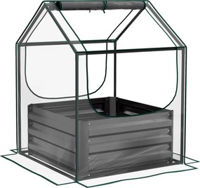 Outsunny Canteiro quadrado de jardim com mini estufa, jardineira elevada em aço galvanizado, 70 x 70 x 90 cm, cinza escuro | Aosom Portugal