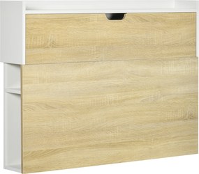 Secretária dobrável de parede 100 x 18 x 74 cm com prateleiras de arrumação e armário, secretária rebatível, com efeito de madeira natural