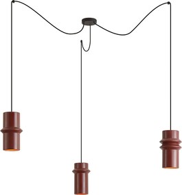 Candeeiro suspenso retro vermelho com preto 3 luzes - Monti