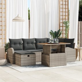 Conjunto de Sofá de Jardim de 7 Peças com Almofadas Cinza em Poliratta