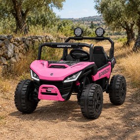 Jipe elétrico para crianças T-REX Ride 4x4, 2 Lugares, 24V, leitor MP3, bateria de lítio, Rodas EVA, controlo remoto, luzes LED Rosa