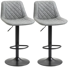 HOMCOM Conjunto de Bancos de Bar Estofados em PU Bancos Altos de Sala de Jantar com Altura Ajustável Assento Giratório e Apoio para os Pés Carga Máxima 120kg 46,5x51x86-106 cm Cinzento