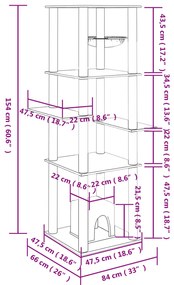 Árvore p/ gatos c/ postes arranhadores sisal 154cm cinza-escuro