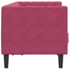 Sofá chesterfield com rolos 2 lugares veludo vermelho tinto