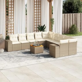 11 pcs conjunto sofás de jardim c/ almofadões vime PE bege