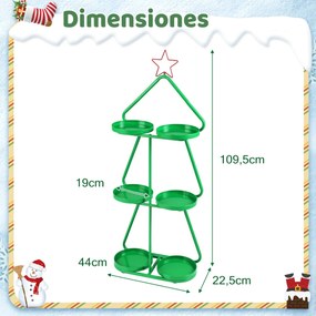 Suporte para plantas em forma arvore Natal 44 x 22,5 x 109,5 de 3 níveis em forma de árvore Estrela vermelha superior e estrutura metálica verde