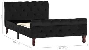 Estrutura de cama 100x200 cm veludo preto
