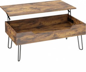 HOMCOM Mesa de Centro com Tampo Elevatório e Compartimento Oculto Pés de Aço 95x50x40 cm Castanho Rústico | Aosom Portugal