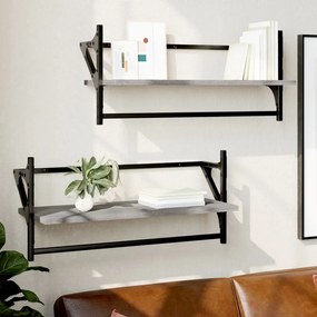 vidaXL Prateleiras de parede c/ barras 2 pcs 65x25x30 cm cinza sonoma