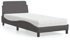 Cama com colchão 90x190 cm couro artificial cinzento