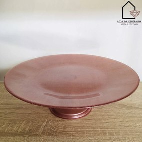 Prato de Bolo com pé em Vidro Rosa