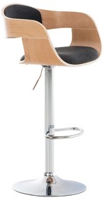 Banco de bar Kingston em tecido e com estrutura cromada 50 x 88-102 x 48 cm Cinzento escuro + Cor Natural