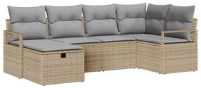 Conjunto de Sofá de Jardim com 6 Peças com Almofadas Bejas em Rattan -