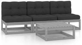4 pcs conjunto lounge de jardim c/ almofadões pinho maciço