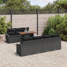Conjunto de Sofá de Jardim com Almofadas Preto Rattan Poliéster
